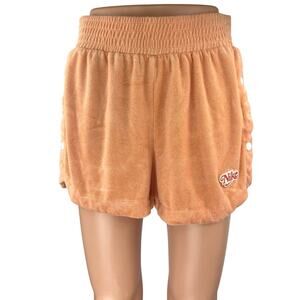 Nike Orange Terry Cloth Snap Button Elastic Waist Athletic Sports Sweat Shorts S